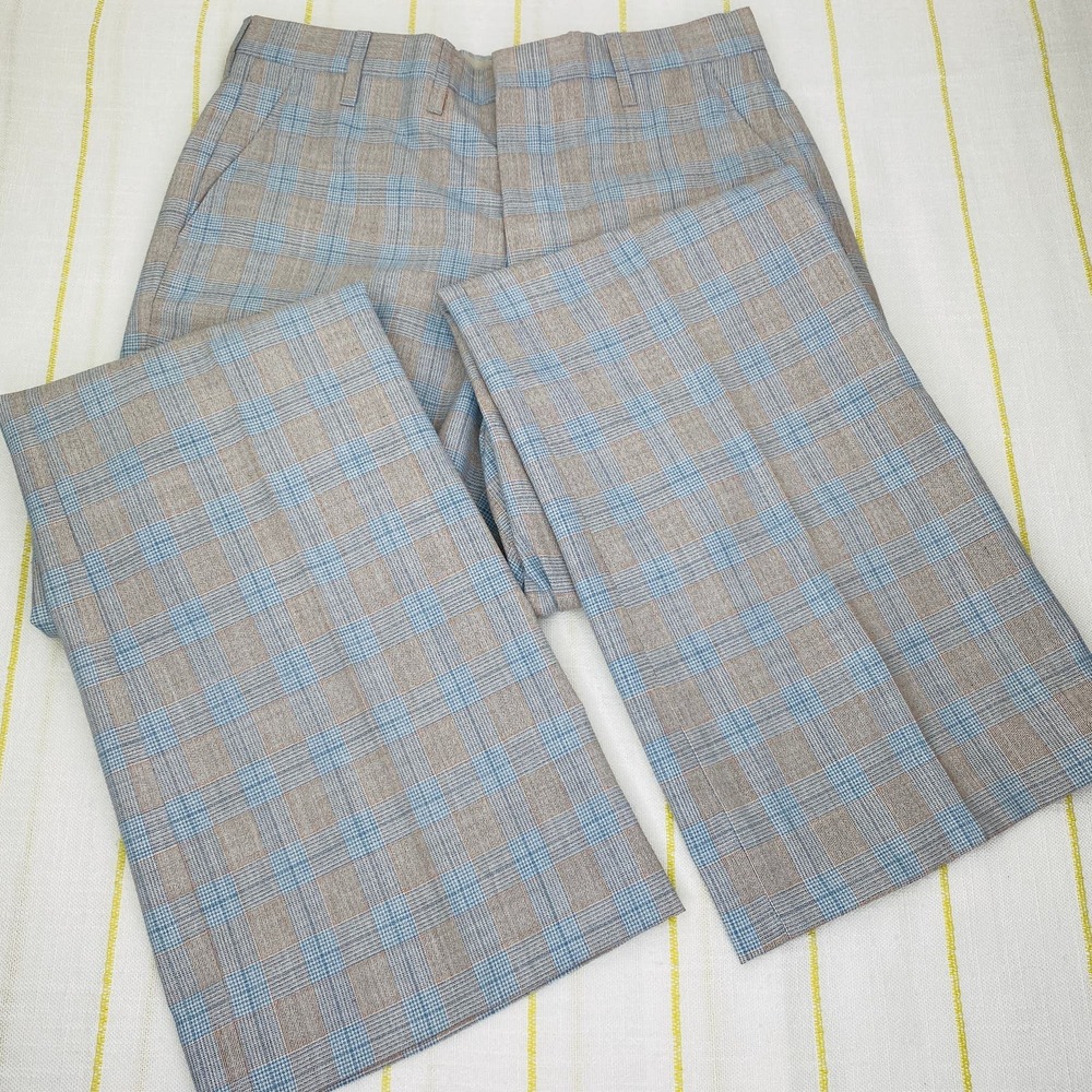 Vintage Plaid Grandpa Golf Pants Womens Medium High Rise Wide Leg Flat Front